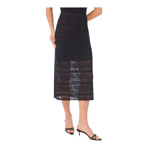 NWT Women's CeCe Black Silver Sparkle Knit Midi Skirt S
